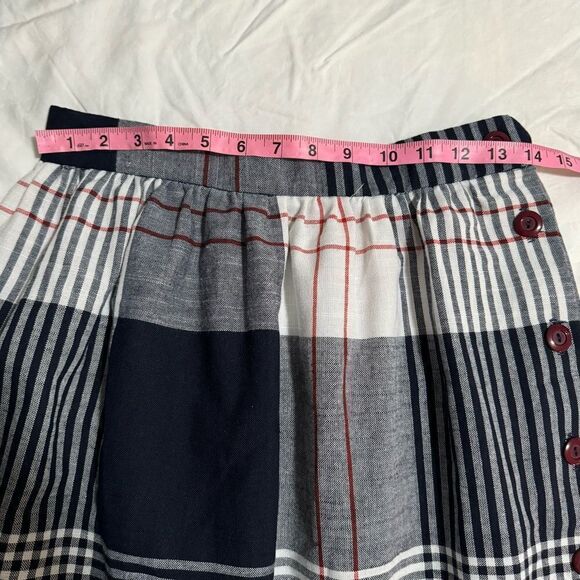 Vintage Americana Red, White, & Navy Plaid Side Button Skirt M - Picture 6 of 6